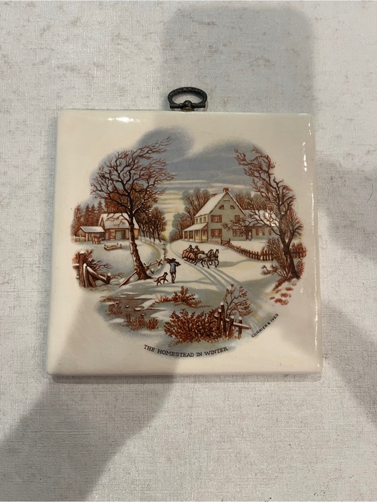 Vintage Other - Vintage Currier & Ives "The Homestead in Winter" ceramic decorative tile.